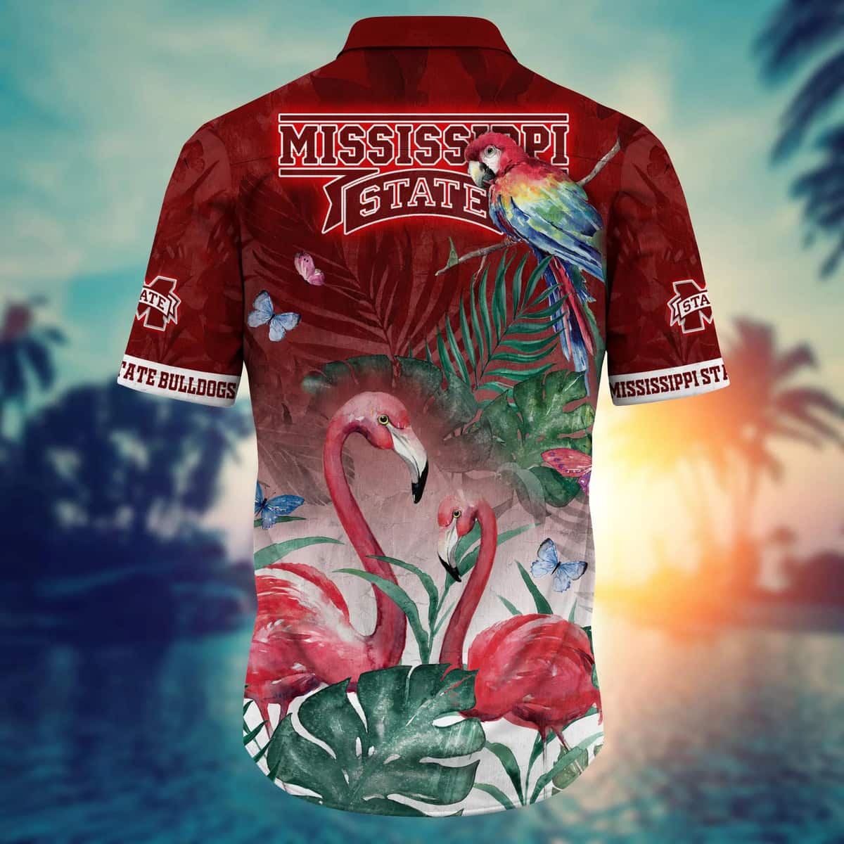 NCAA Mississippi State Bulldogs Hawaiian Shirt Pink Flamingo And Palm Leaves Beach Gift For Him