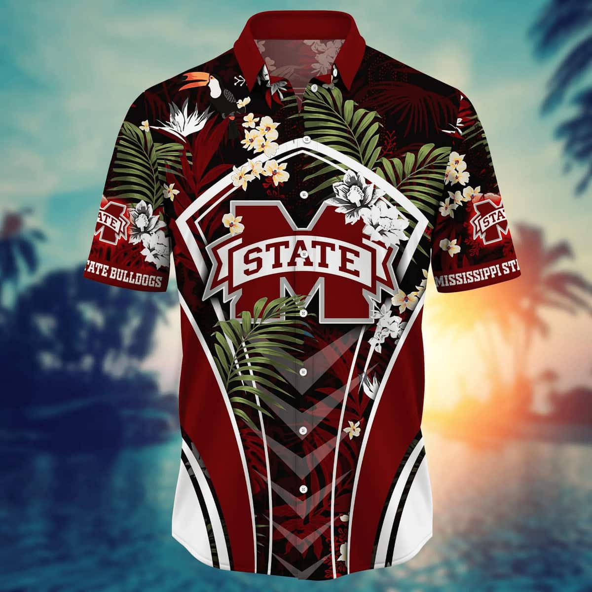 NCAA Mississippi State Bulldogs Hawaiian Shirt Palm Leaves Pattern Summer Vacation Gift NCAA Mississippi State Bulldogs Hawaiian Shirt Palm Leaves Pattern Summer Vacation Gift