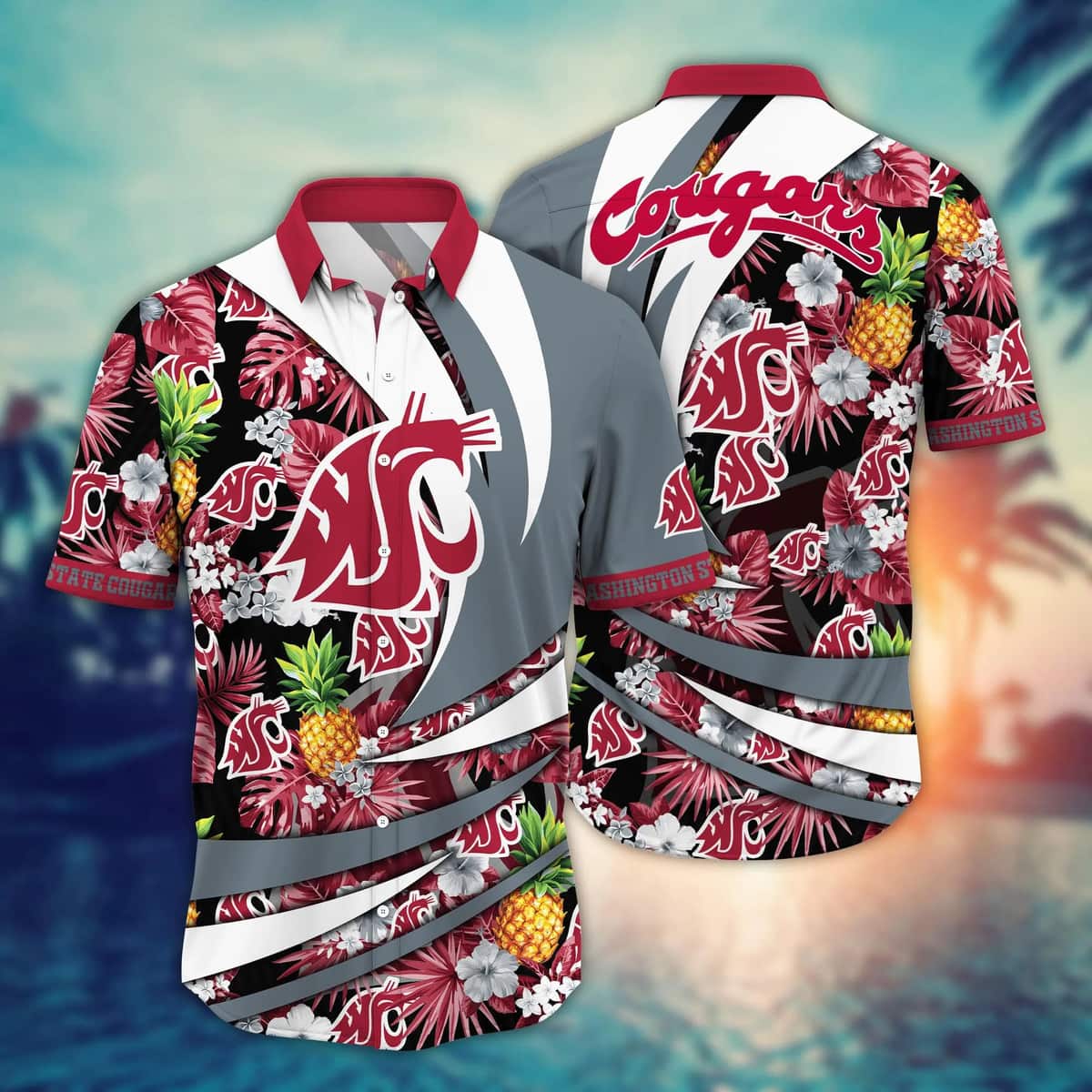 Summer Aloha Washington State Cougars NCAA Hawaiian Shirt Pineapple Pattern