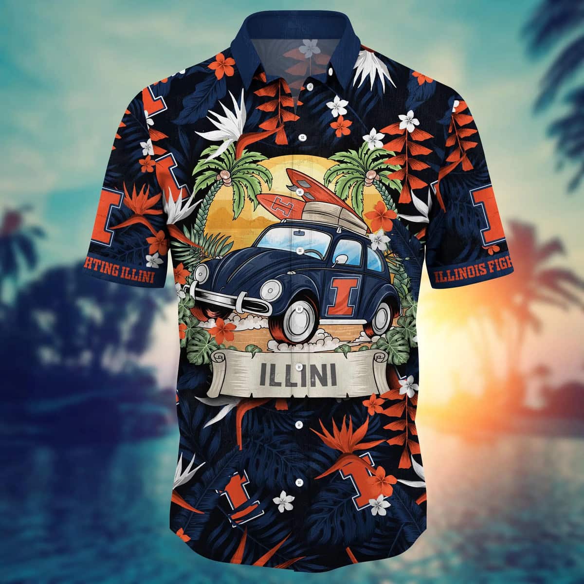 Illinois Fighting Illini NCAA Hawaiian Shirt Beach Gift For Friend Illinois Fighting Illini NCAA Hawaiian Shirt Beach Gift For Friend