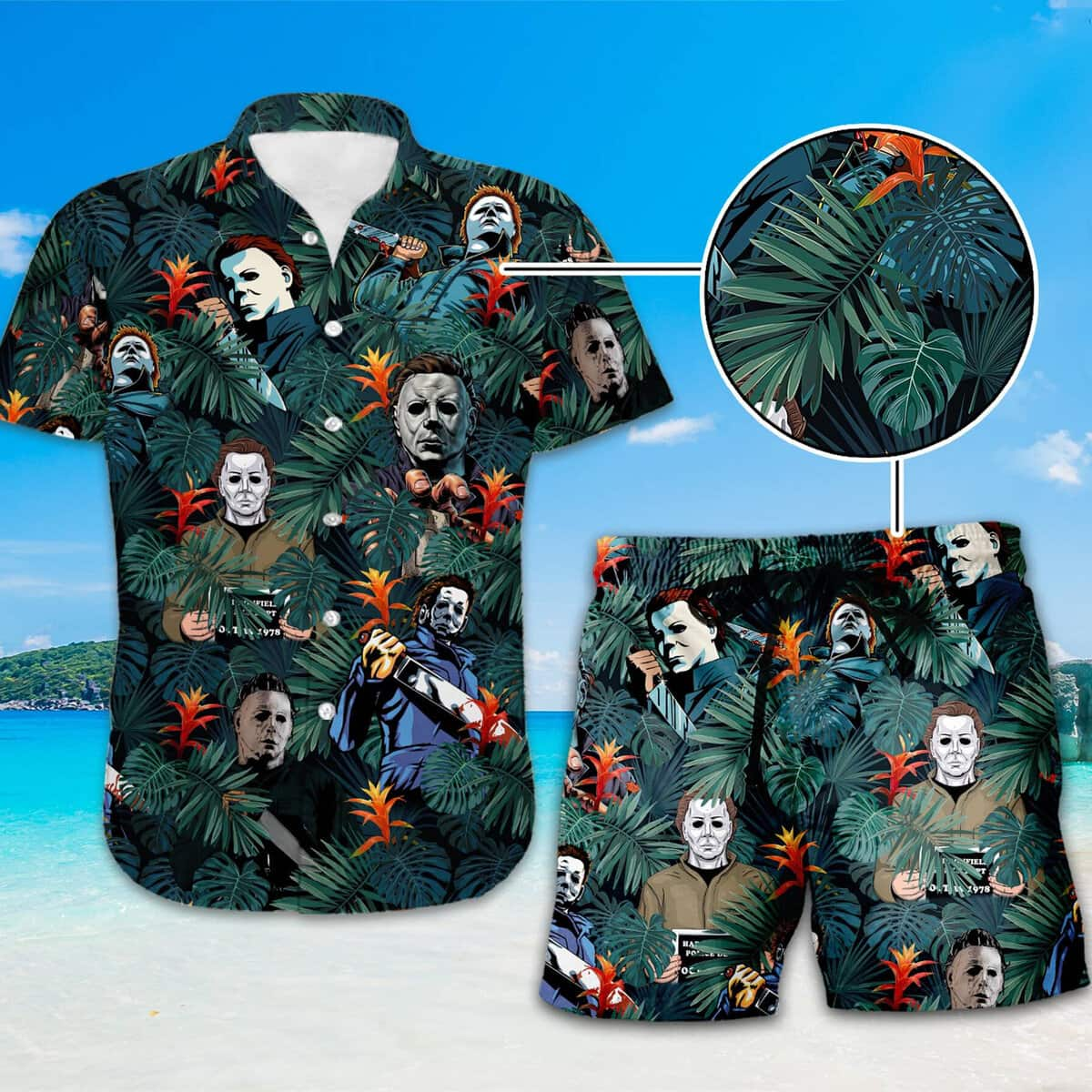 Michael Myers Hawaiian Shirt Palm Leaves Pattern Gift For Halloween Movie Fans