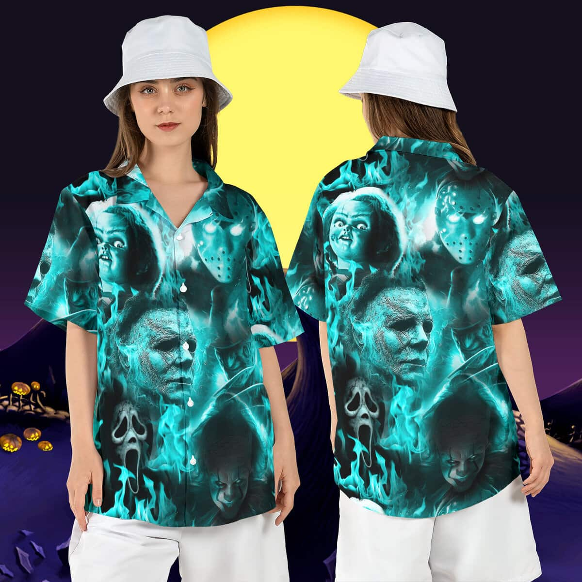 Halloween Michael Myers Hawaiian Shirt Chucky Ghostface Jason Voorhees Pennywise