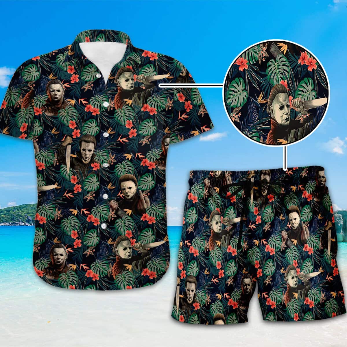 Michael Myers Hawaiian Shirt Palm Leaves Pattern Gift For Horror Film Lovers Michael Myers Hawaiian Shirt Palm Leaves Pattern Gift For Horror Film Lovers