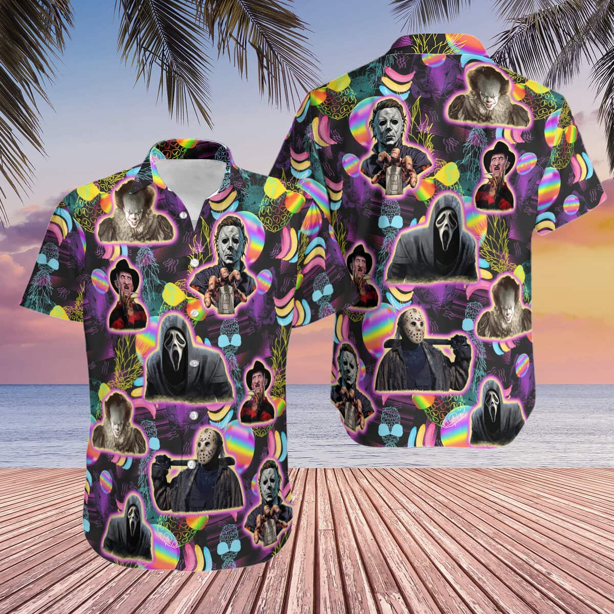 Ghostface Jason Voorhees Pennywise Freddy Krueger Michael Myers Hawaiian Shirt Ghostface Jason Voorhees Pennywise Freddy Krueger Michael Myers Hawaiian Shirt