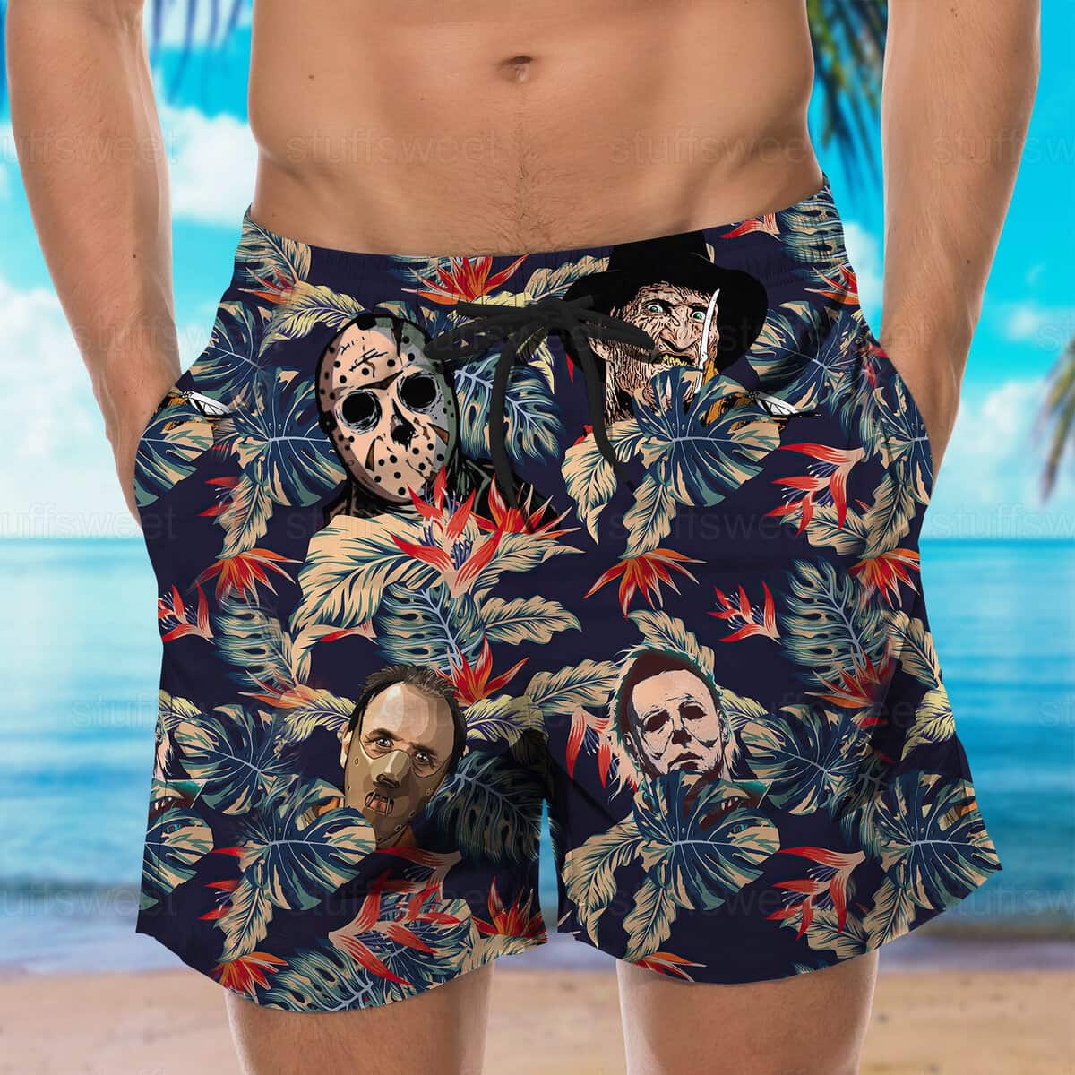 Michael Myers Hawaiian Shirt Palm Leaves Pattern Jason Voorhees Freddy Krueger Michael Myers Hawaiian Shirt Palm Leaves Pattern Jason Voorhees Freddy Krueger