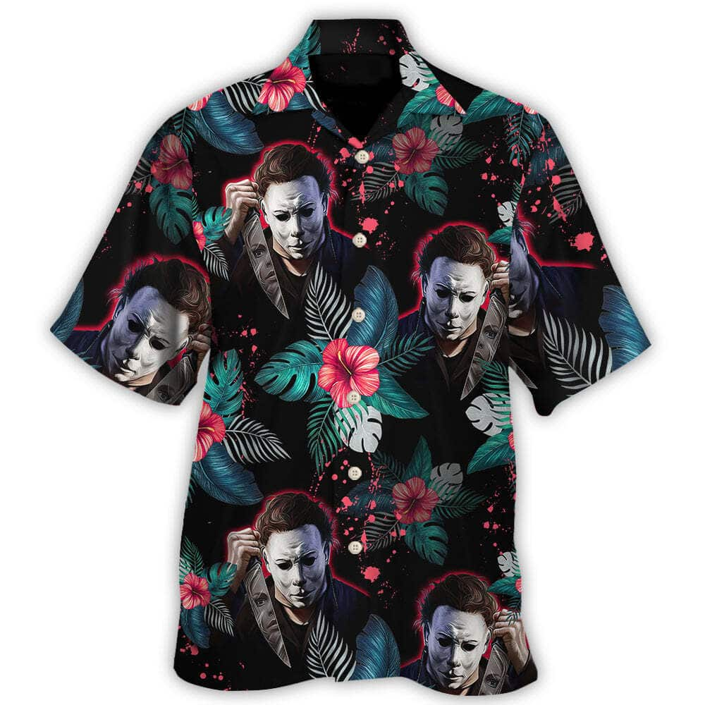 Halloween Aloha Michael Myers Hawaiian Shirt Hibiscus Flowers Pattern