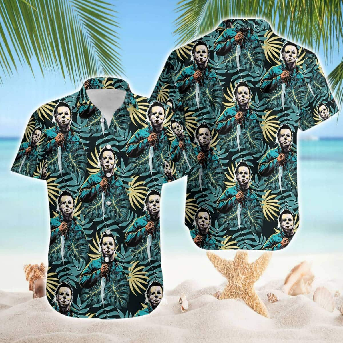 Halloween Aloha Michael Myers Hawaiian Shirt Palm Leaves Pattern Gift For Horror Film Lovers