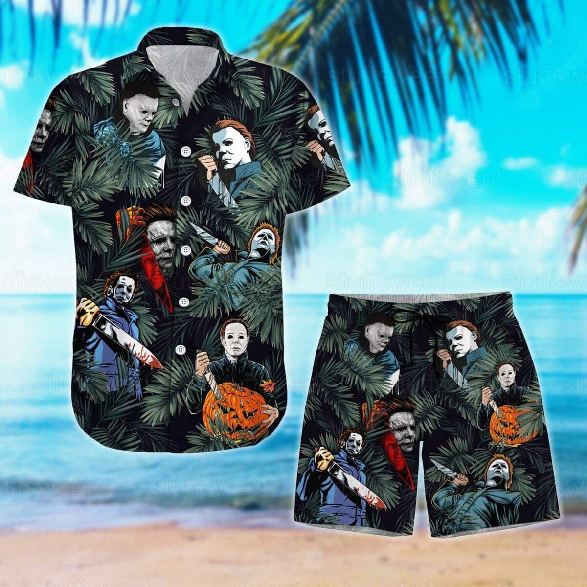 Michael Myers Hawaiian Shirt Palm Leaves Pattern John Carpenter's Gift For Halloween Movie Fans Michael Myers Hawaiian Shirt Palm Leaves Pattern John Carpenter's Gift For Halloween Movie Fans