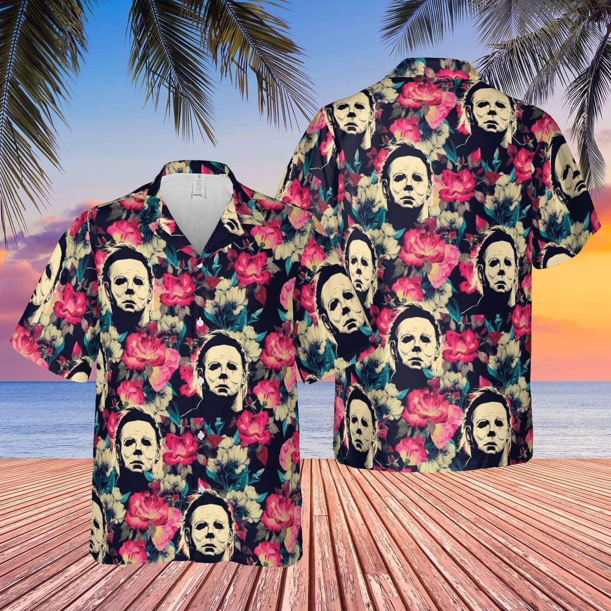 Michael Myers Hawaiian Shirt Roses Floral Gift For Halloween 1978 Fans Michael Myers Hawaiian Shirt Roses Floral Gift For Halloween 1978 Fans