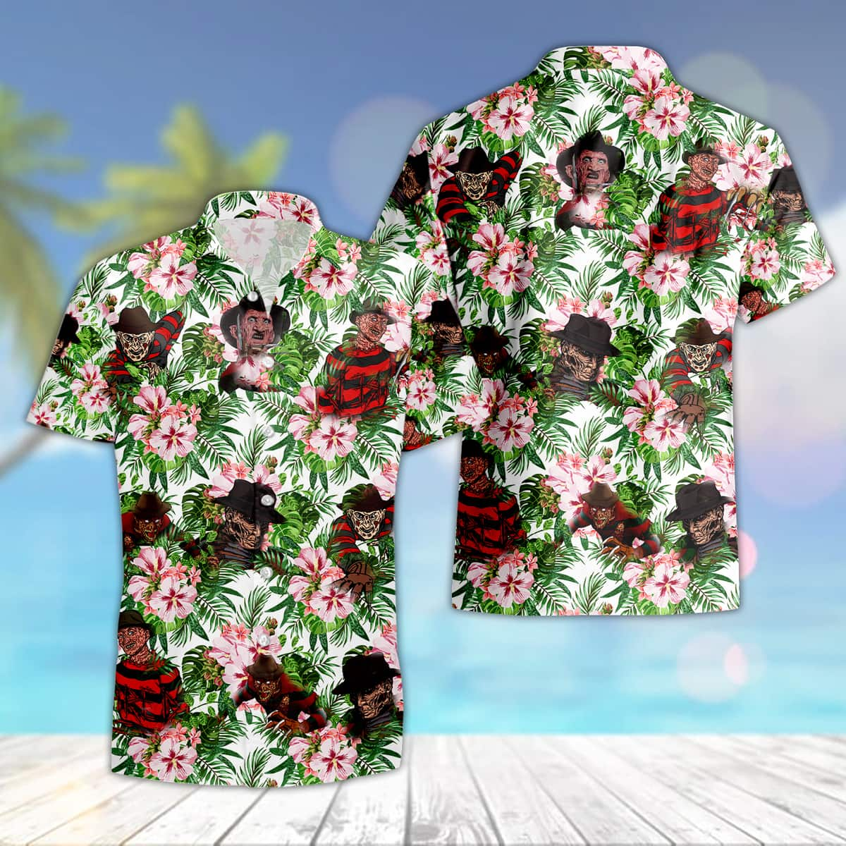 Halloween Aloha Freddy Krueger Hawaiian Shirt Tropical Flower Pattern Gift For Horror Film Lovers