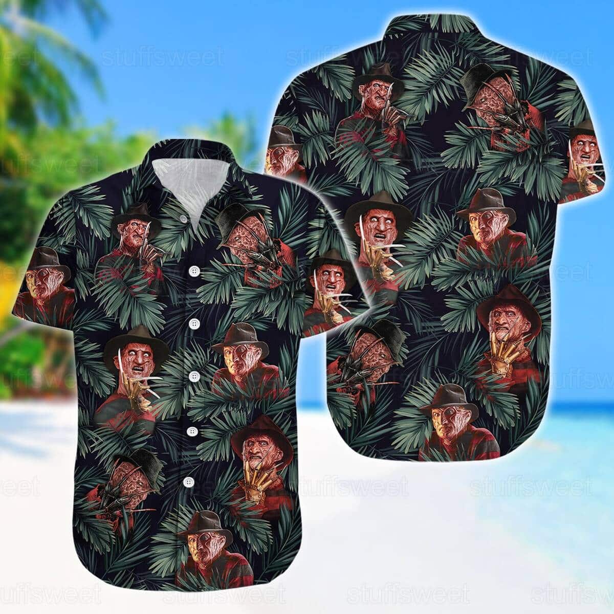 Freddy Krueger Hawaiian Shirt Palm Leaves Pattern Gift for Horror Movie Fans Freddy Krueger Hawaiian Shirt Palm Leaves Pattern Gift for Horror Movie Fans