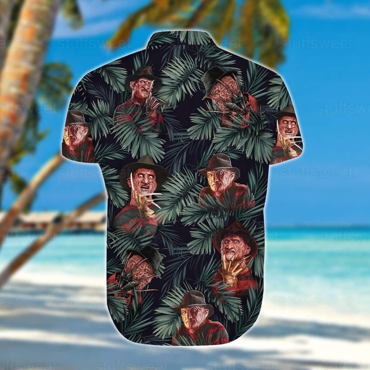 Freddy Krueger Hawaiian Shirt Palm Leaves Pattern Gift for Horror Movie Fans Freddy Krueger Hawaiian Shirt Palm Leaves Pattern Gift for Horror Movie Fans