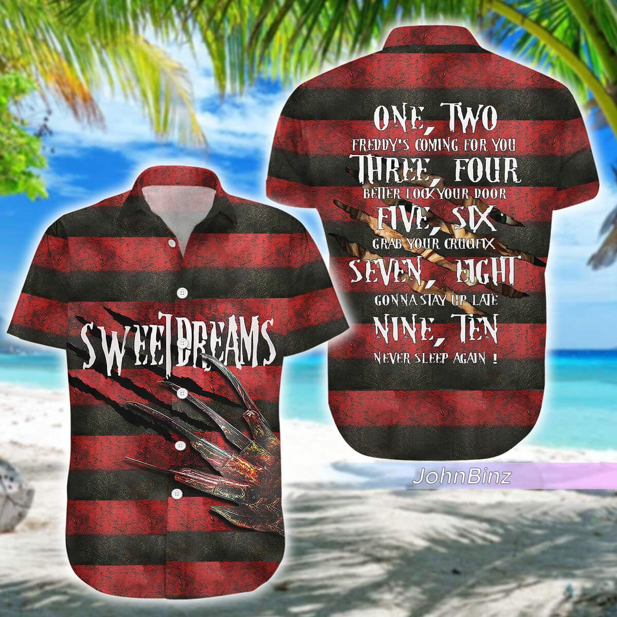 Freddy Krueger Hawaiian Shirt Sweet Dreams One Two Freddy's Coming For You Three Four Better Lock The Door