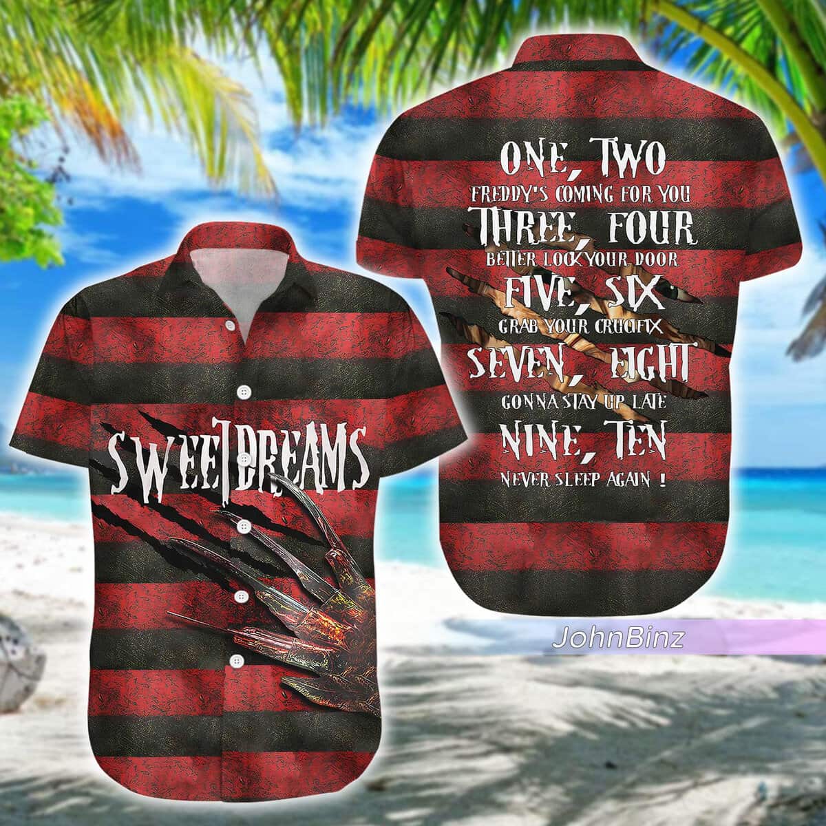 Freddy Krueger Hawaiian Shirt Sweet Dreams One Two Freddy's Coming For You Three Four Better Lock The Door Freddy Krueger Hawaiian Shirt Sweet Dreams One Two Freddy's Coming For You Three Four Better Lock The Door