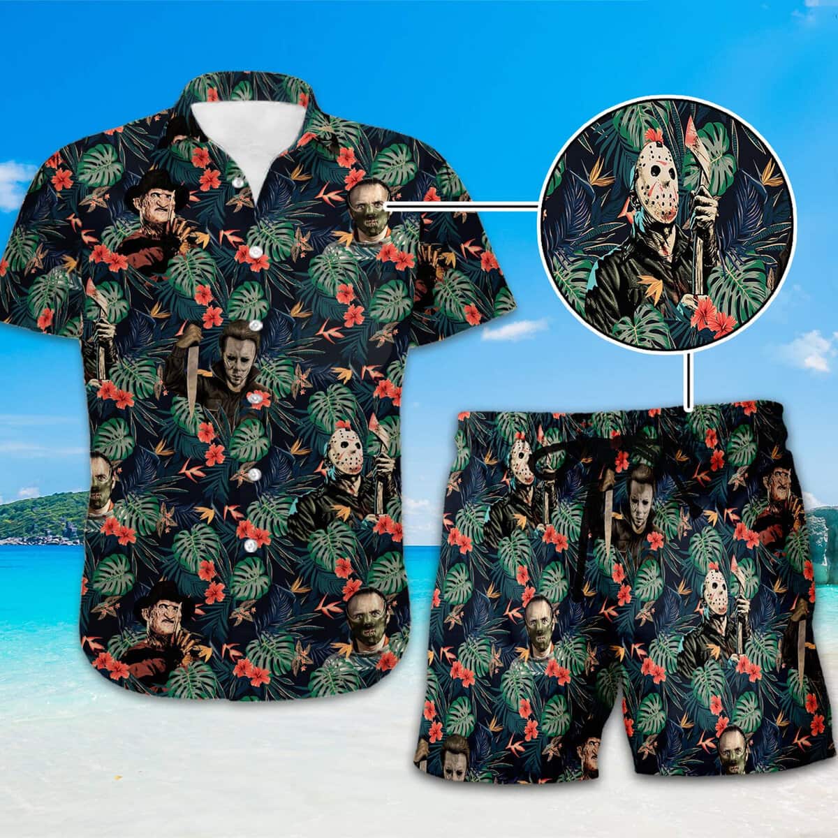 Jason Voorhees Hawaiian Shirt Palm Leaves Pattern Gift For Horror Movie Fans Jason Voorhees Hawaiian Shirt Palm Leaves Pattern Gift For Horror Movie Fans