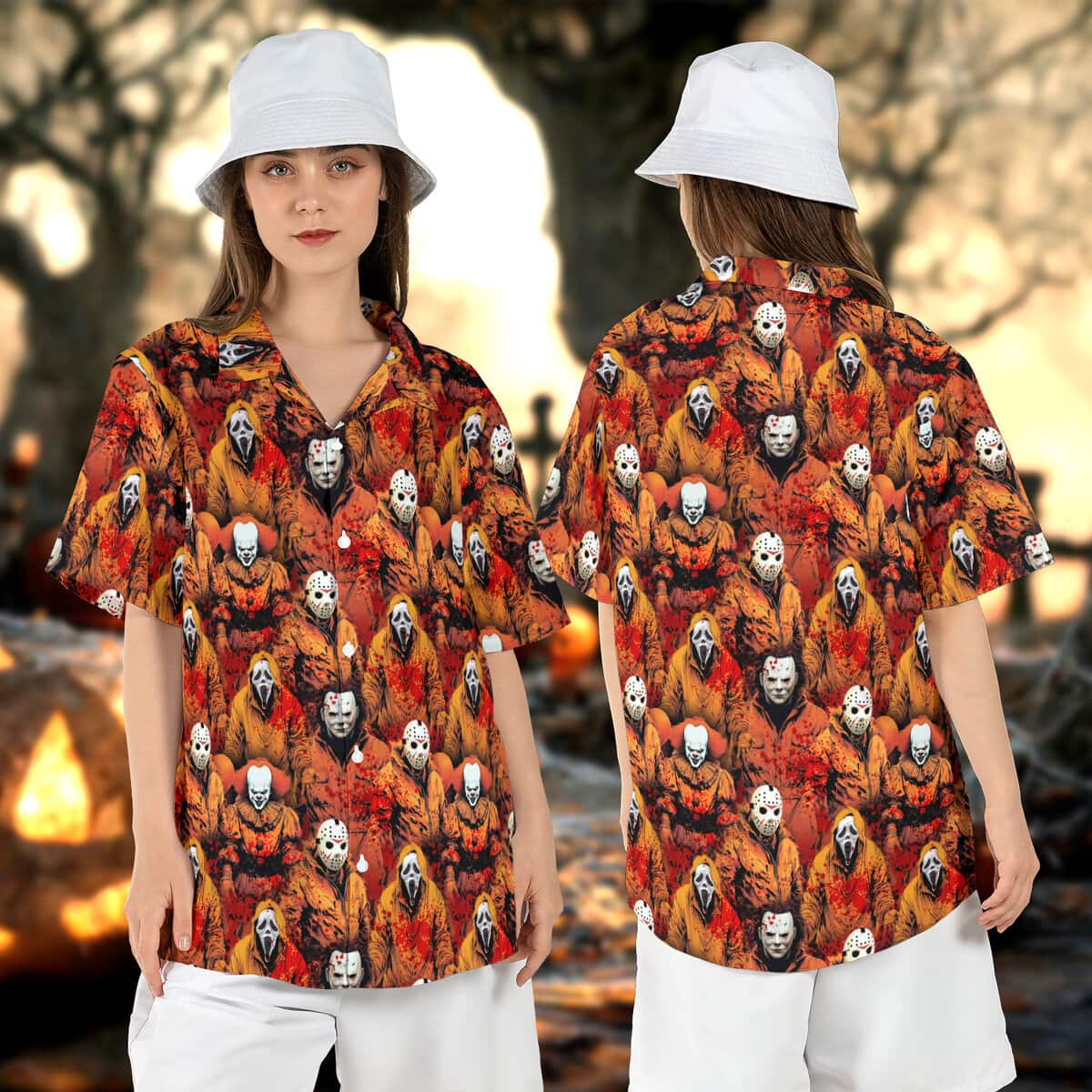 Pennywise Michael Jason Ghostface Jason Voorhees Hawaiian Shirt Gift For Horror Movie Fans Pennywise Michael Jason Ghostface Jason Voorhees Hawaiian Shirt Gift For Horror Movie Fans