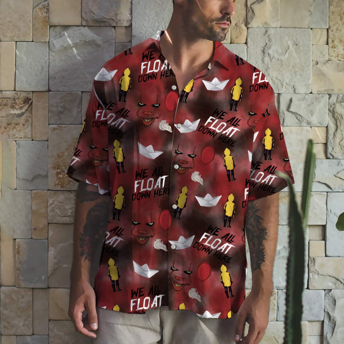 Pennywise Hawaiian Shirt We All Float Down Here Gift for Horror Movie Fans Pennywise Hawaiian Shirt We All Float Down Here Gift for Horror Movie Fans