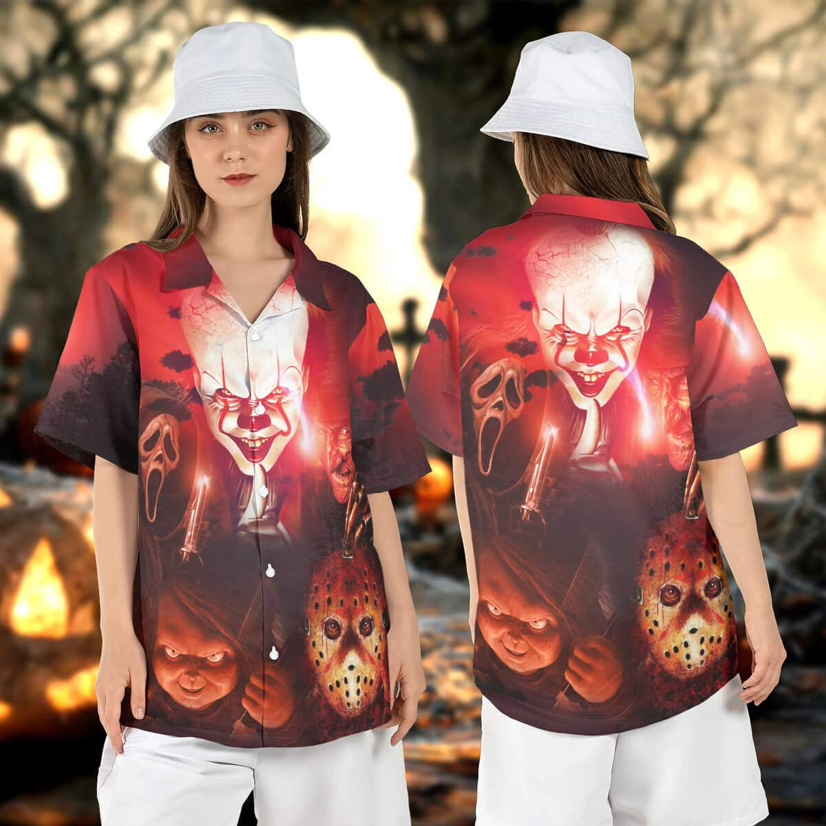 Halloween Pennywise Hawaiian Shirt Chucky Jason Voorhees Ghostface Gift For Horror Film Lovers