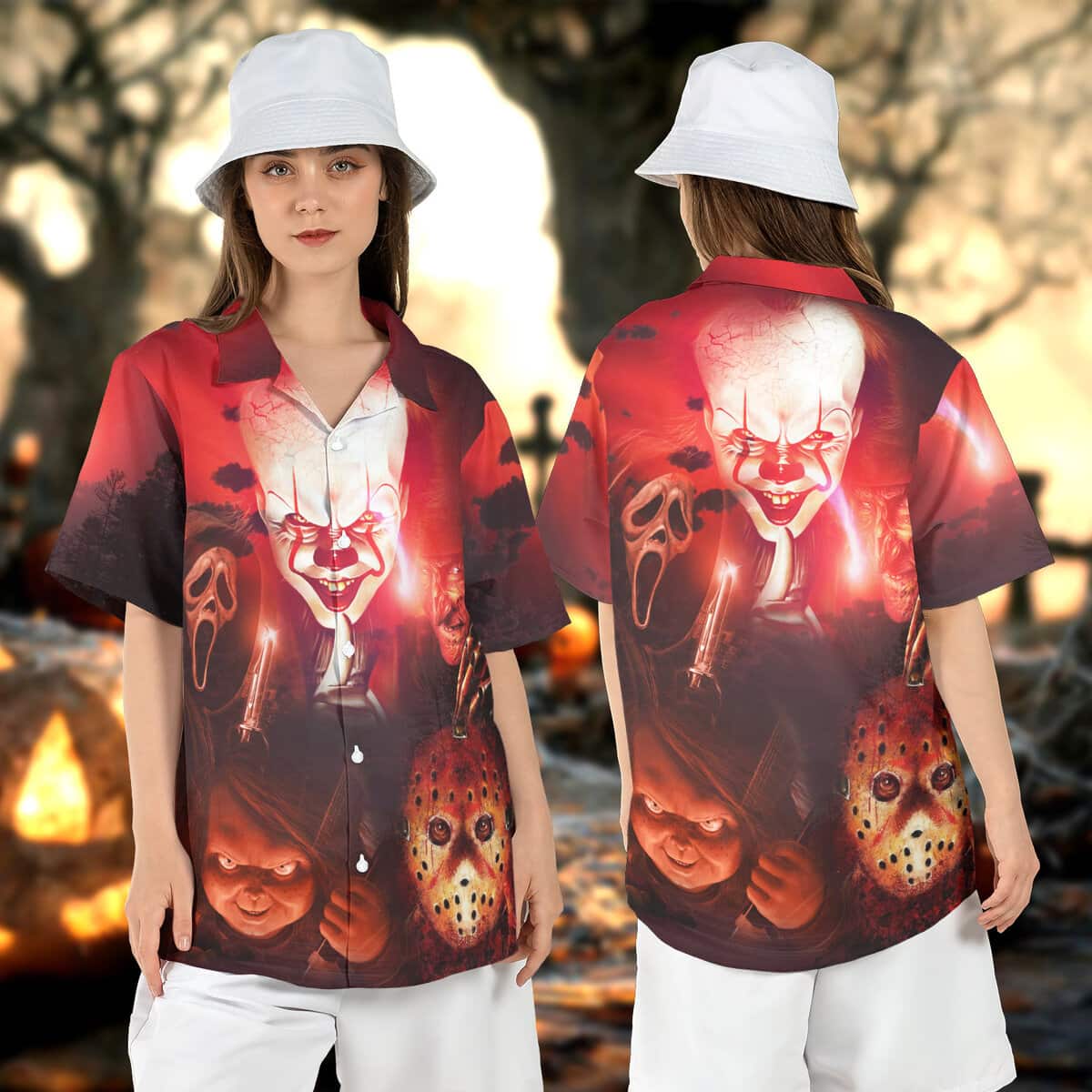 Halloween Pennywise Hawaiian Shirt Chucky Jason Voorhees Ghostface Gift For Horror Film Lovers Halloween Pennywise Hawaiian Shirt Chucky Jason Voorhees Ghostface Gift For Horror Film Lovers