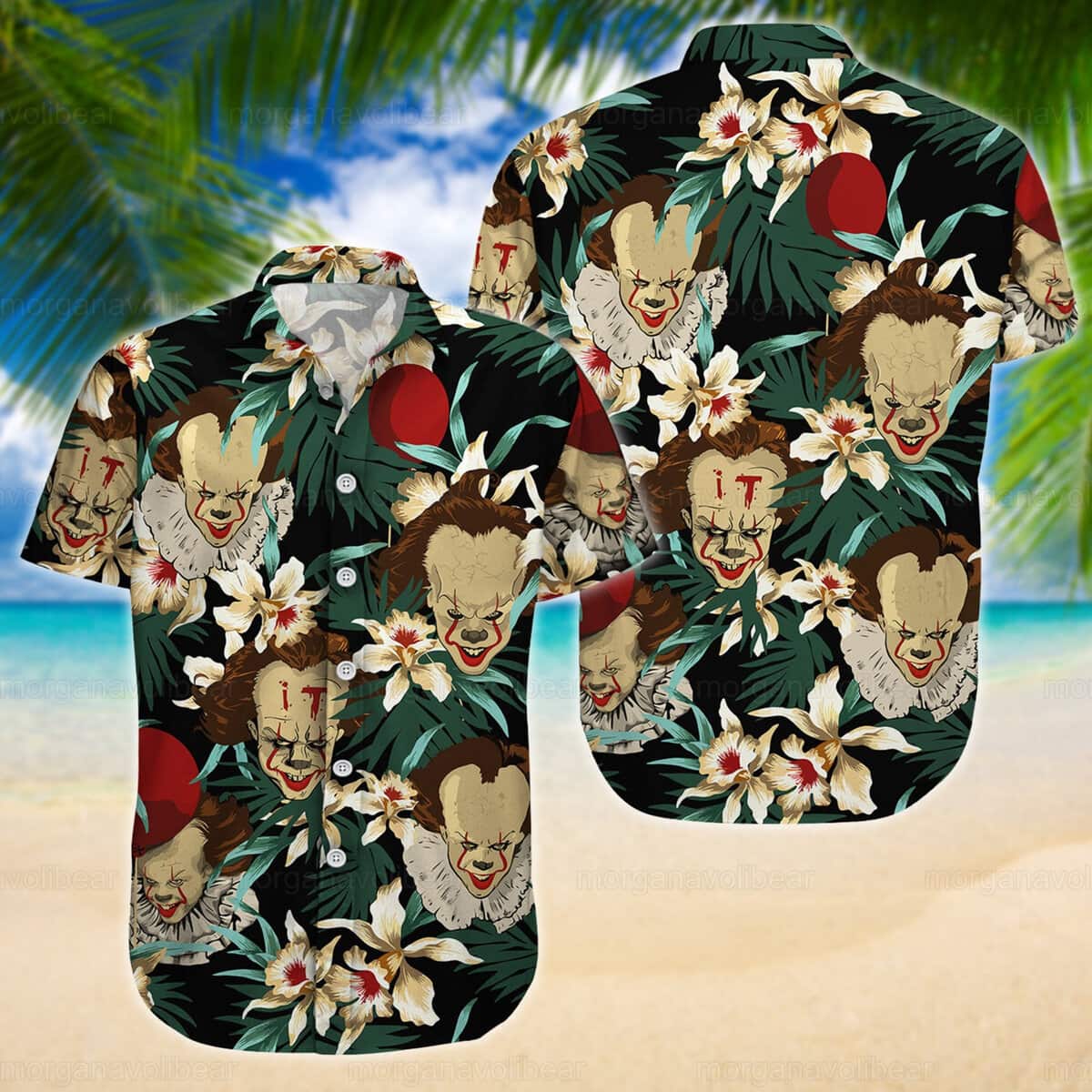 Beach Aloha Pennywise Hawaiian Shirt Gift for Horror Movie Lovers Beach Aloha Pennywise Hawaiian Shirt Gift for Horror Movie Lovers