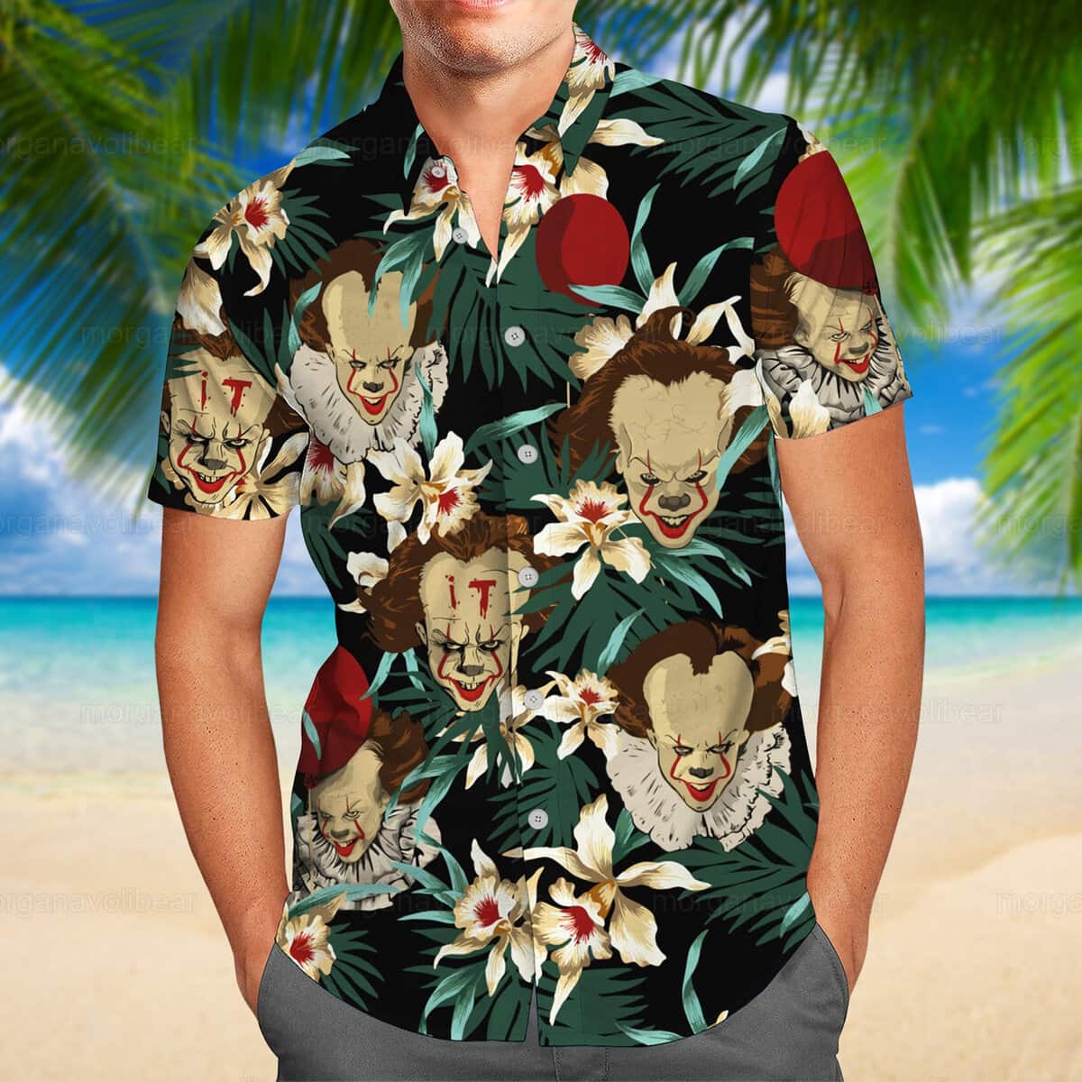 Beach Aloha Pennywise Hawaiian Shirt Gift for Horror Movie Lovers Beach Aloha Pennywise Hawaiian Shirt Gift for Horror Movie Lovers