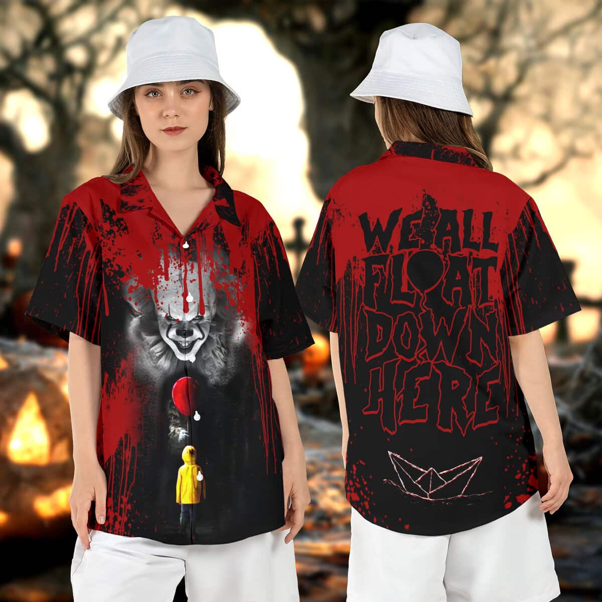 Halloween Aloha Pennywise Hawaiian Shirt IT Movie We All Float Down Here Halloween Aloha Pennywise Hawaiian Shirt IT Movie We All Float Down Here