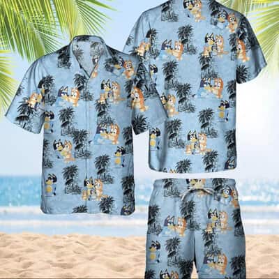 Bluey Family Hawaiian Shirt Coconut Tree Pattern Gift For Beach Holiday Bluey Family Hawaiian Shirt Coconut Tree Pattern Gift For Beach Holiday