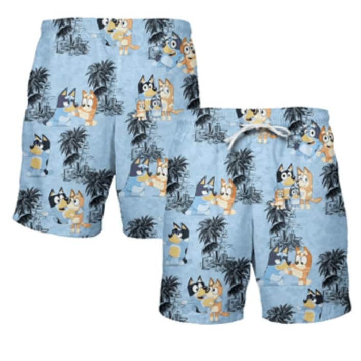 Bluey Family Hawaiian Shirt Coconut Tree Pattern Gift For Beach Holiday Bluey Family Hawaiian Shirt Coconut Tree Pattern Gift For Beach Holiday