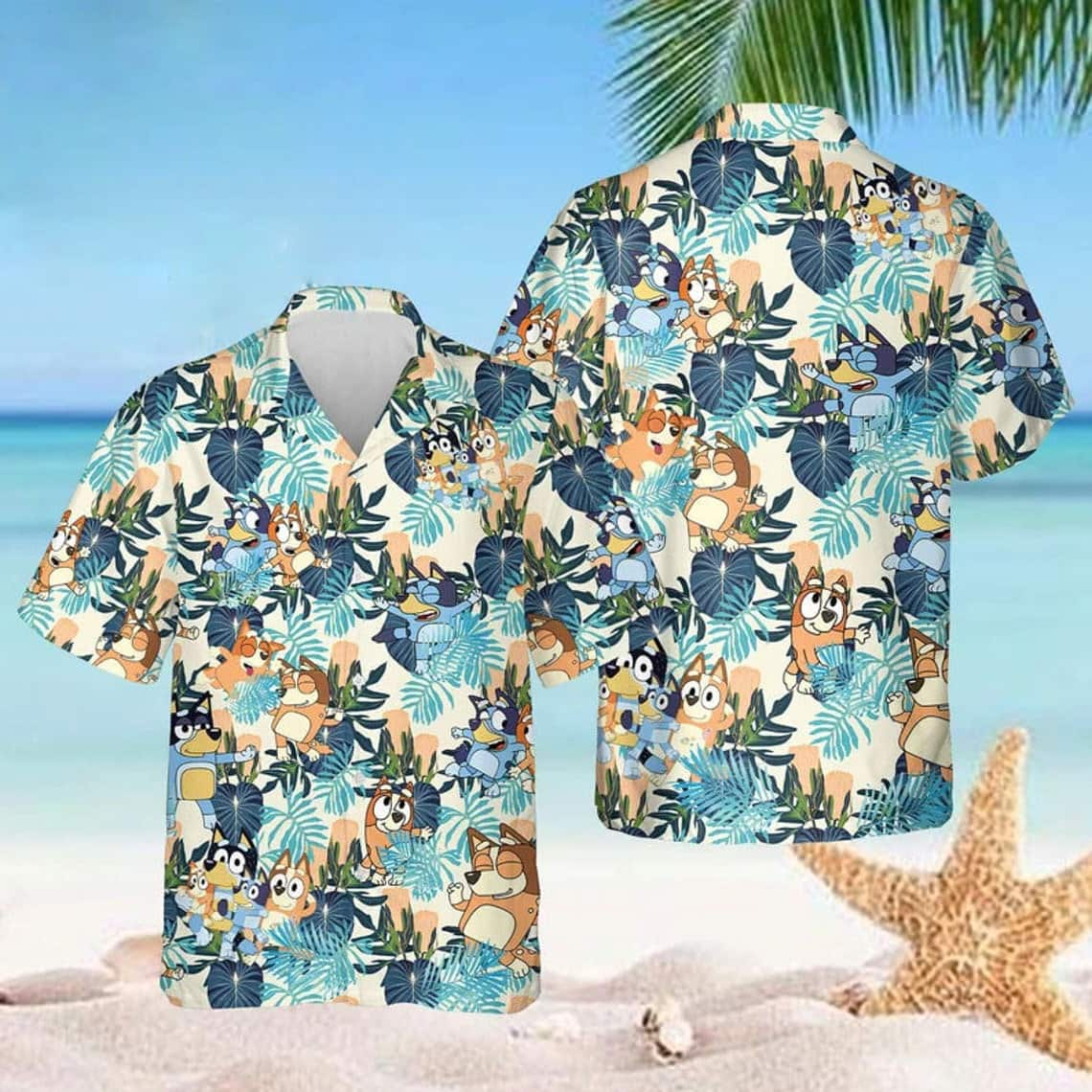 Beach Aloha Bluey Hawaiian Shirt Tropical Palm Leaves Summer Gift For Friend