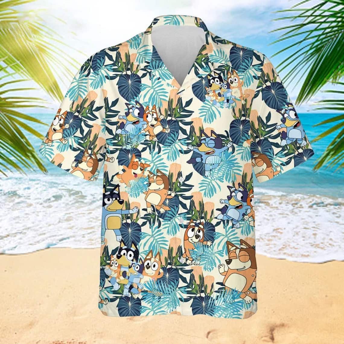 Beach Aloha Bluey Hawaiian Shirt Tropical Palm Leaves Summer Gift For Friend Beach Aloha Bluey Hawaiian Shirt Tropical Palm Leaves Summer Gift For Friend