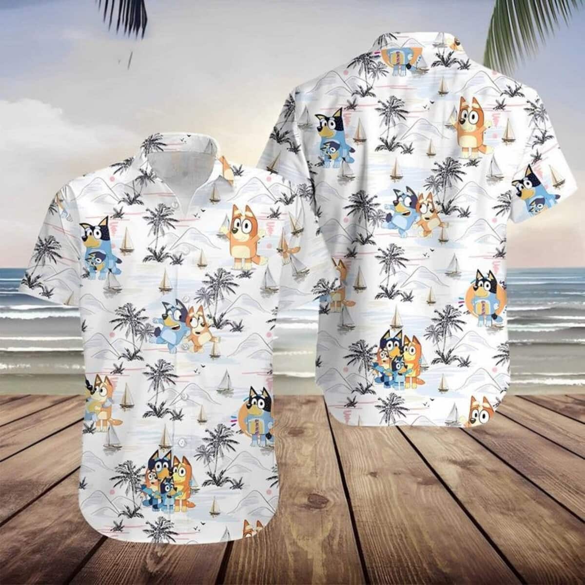 Bluey Hawaiian Shirt Palm Trees Pattern Gift For Beach Lovers Bluey Hawaiian Shirt Palm Trees Pattern Gift For Beach Lovers