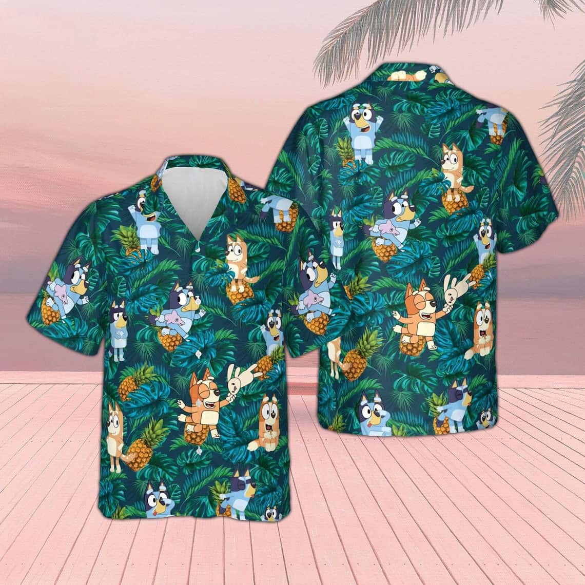 Bluey Hawaiian Shirt Palm Leaves Pattern Beach Lovers Gift