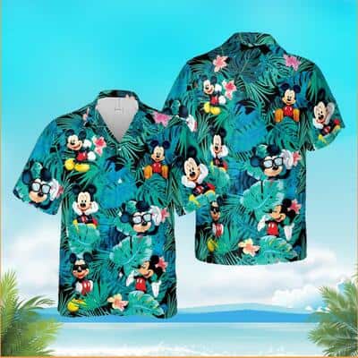 Cool Aloha Mickey Mouse Hawaiian Shirt Palm Leaves Pattern Summer Vacation Gift