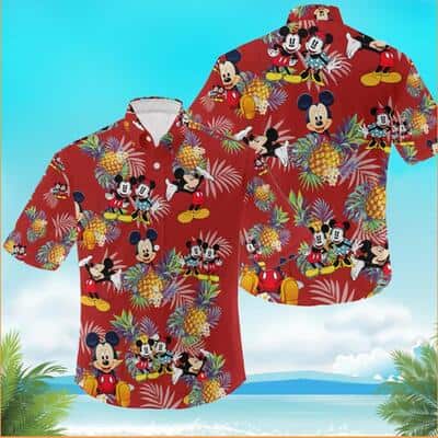 Red Aloha Mickey Mouse Hawaiian Shirt Gift For Disney Lovers