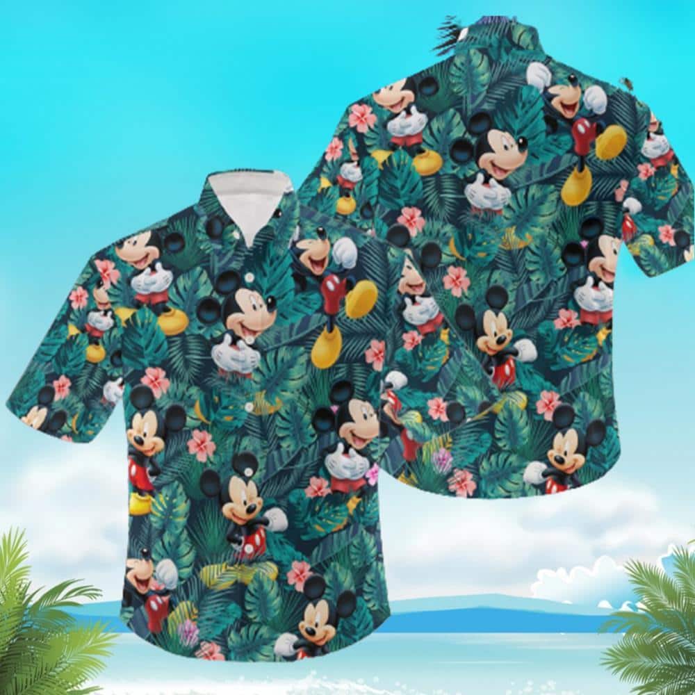 Mickey Mouse Hawaiian Shirt Palm Leaves Pattern Summer Beach Gift