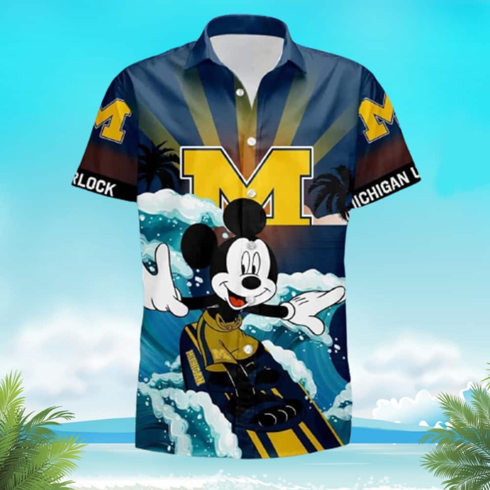Cool Disney Aloha Mickey Mouse Hawaiian Shirt NCAA Michigan Wolverines