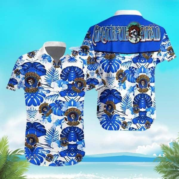 Rock Band Grateful Dead Hawaiian Shirt Tropical Palm Leaves Beach Lovers Gift