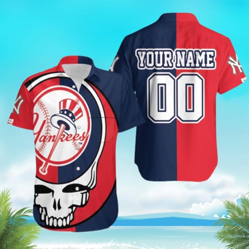 New York Yankees Grateful Dead Skull Hawaiian Shirt Custom Name Gift For Beach Trip