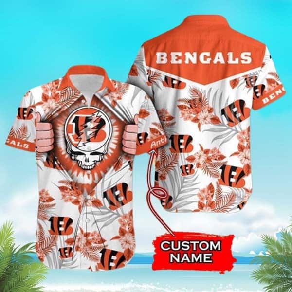 NFL Cincinnati Bengals Grateful Dead Hawaiian Shirt Custom Name Beach Gift For Dad NFL Cincinnati Bengals Grateful Dead Hawaiian Shirt Custom Name Beach Gift For Dad