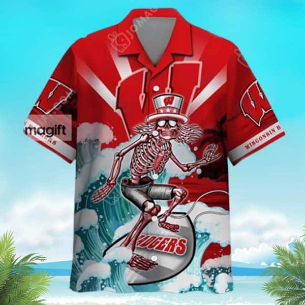 Wisconsin Badgers Grateful Dead Hawaiian Shirt Practical Beach Gift For Him Wisconsin Badgers Grateful Dead Hawaiian Shirt Practical Beach Gift For Him