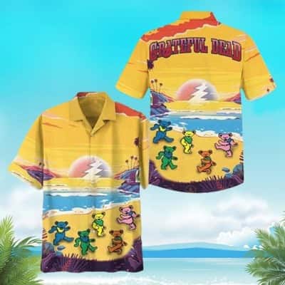 Funny Aloha Grateful Dead Dancing Bear On The Beach Hawaiian Shirt