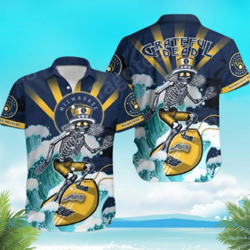 MLB Milwaukee Brewers Grateful Dead Hawaiian Shirt Gift For Beach Trip MLB Milwaukee Brewers Grateful Dead Hawaiian Shirt Gift For Beach Trip