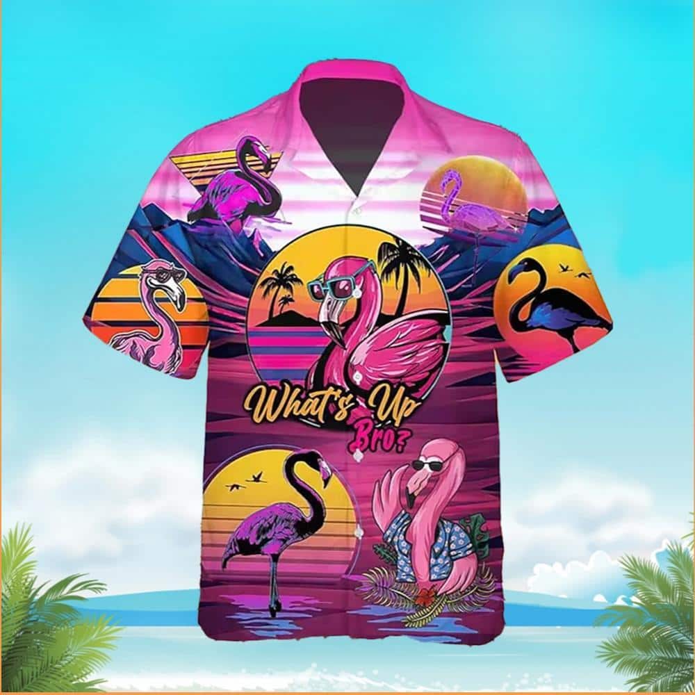 Flamingo Hawaiian Shirt What's Up Bro Summer Beach Gift