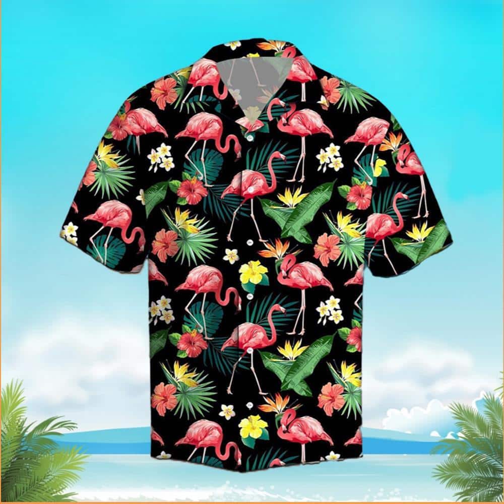 Aloha Beach Flamingo Hawaiian Shirt Tropical Palm Leaves Summer Vacation Gift