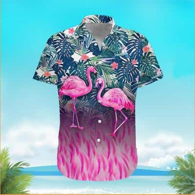 Floral Aloha Flamingo Hawaiian Shirt Palm Leaves Pattern Beach Gift For Him