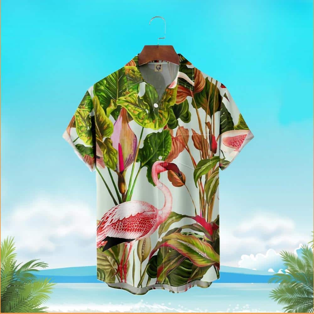 Tropical Aloha Flamingo Hawaiian Shirt Palm Leaves Pattern Gift For Beach Lovers