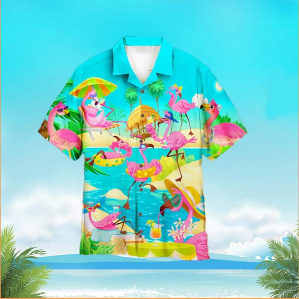 Summer Aloha Pink Flamingo On The Beach Hawaiian Shirt