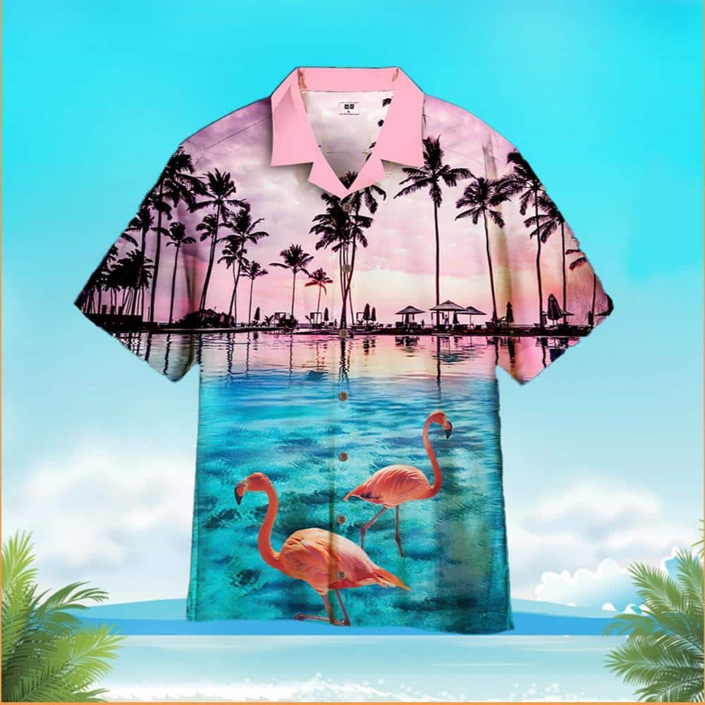 Flamingo Sunset Hawaiian Shirt Beach Gift For Him Flamingo Sunset Hawaiian Shirt Beach Gift For Him