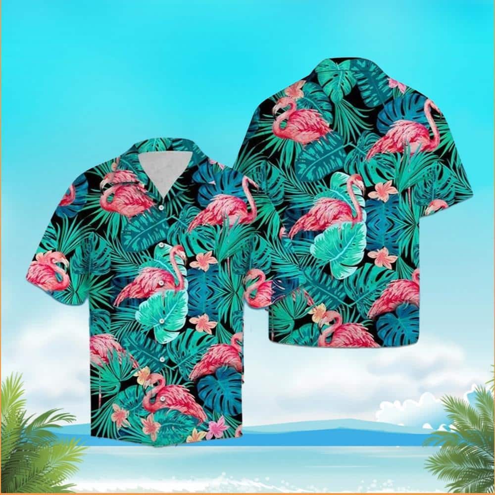 Summer Aloha Flamingo Hawaiian Shirt Tropical Palm Leaves Pattern Beach Gift For Dad
