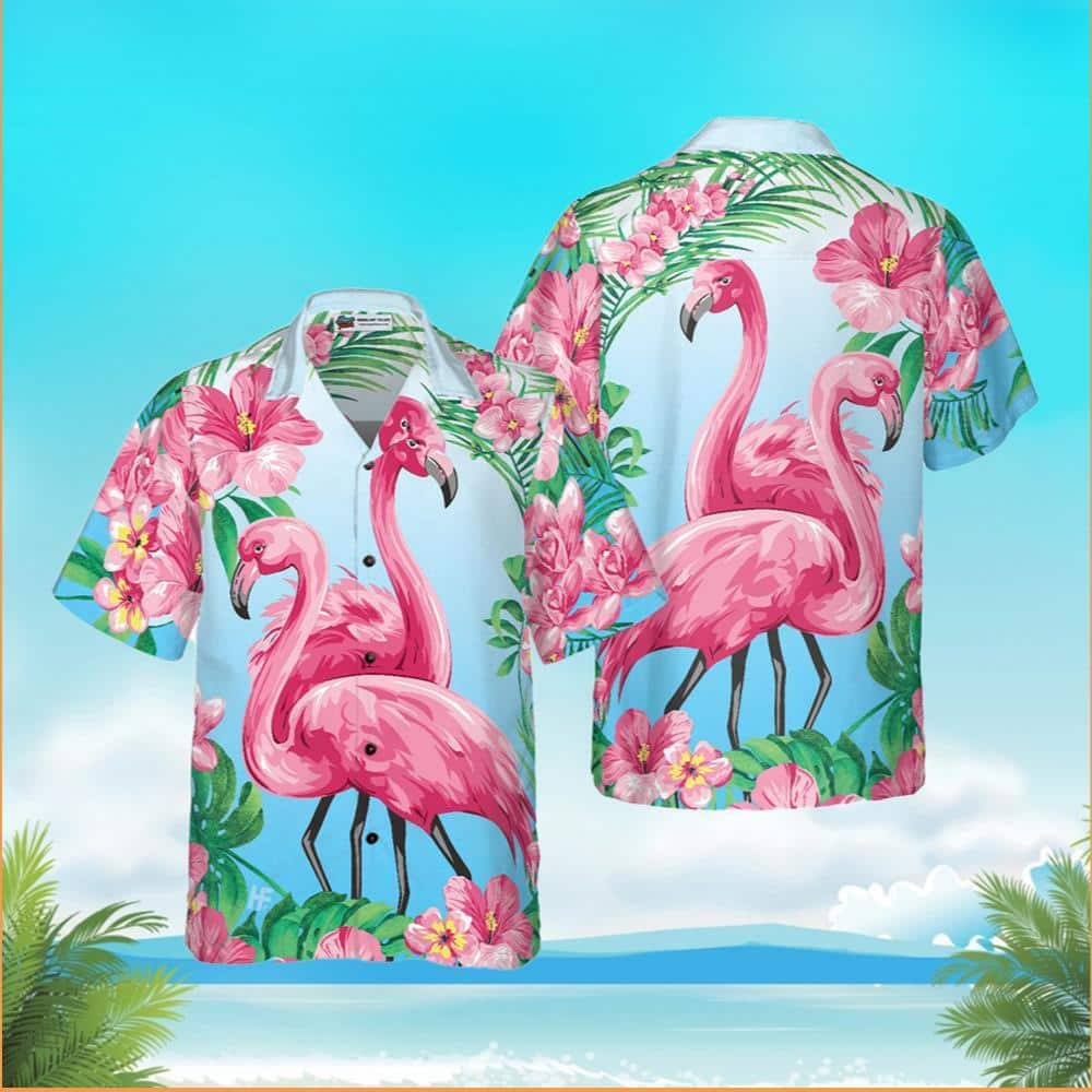 Tropical Floral Flamingo Hawaiian Shirt Gift For Beach Vacation